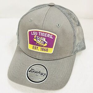 Zephyr LSU Tigers Logo Patch Trucker Hat Cap Adjustable Gray NCAA College